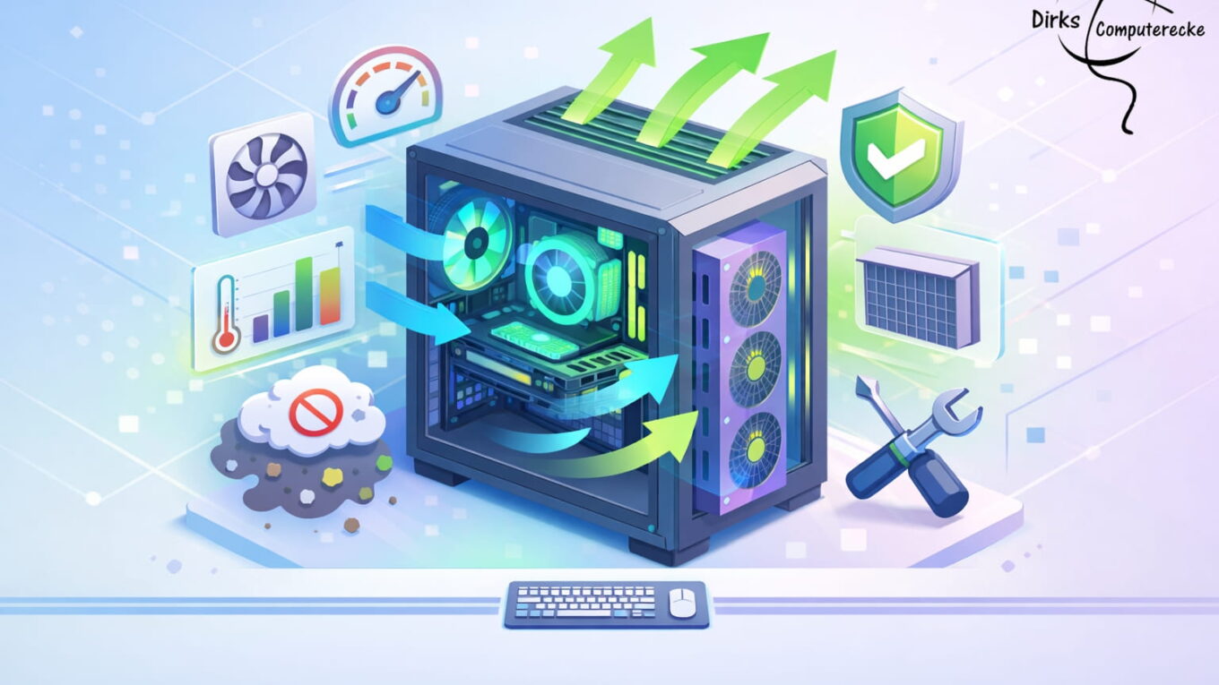 Optimierter Airflow im PC-Gehäuse mit Lüftern und Staubschutz