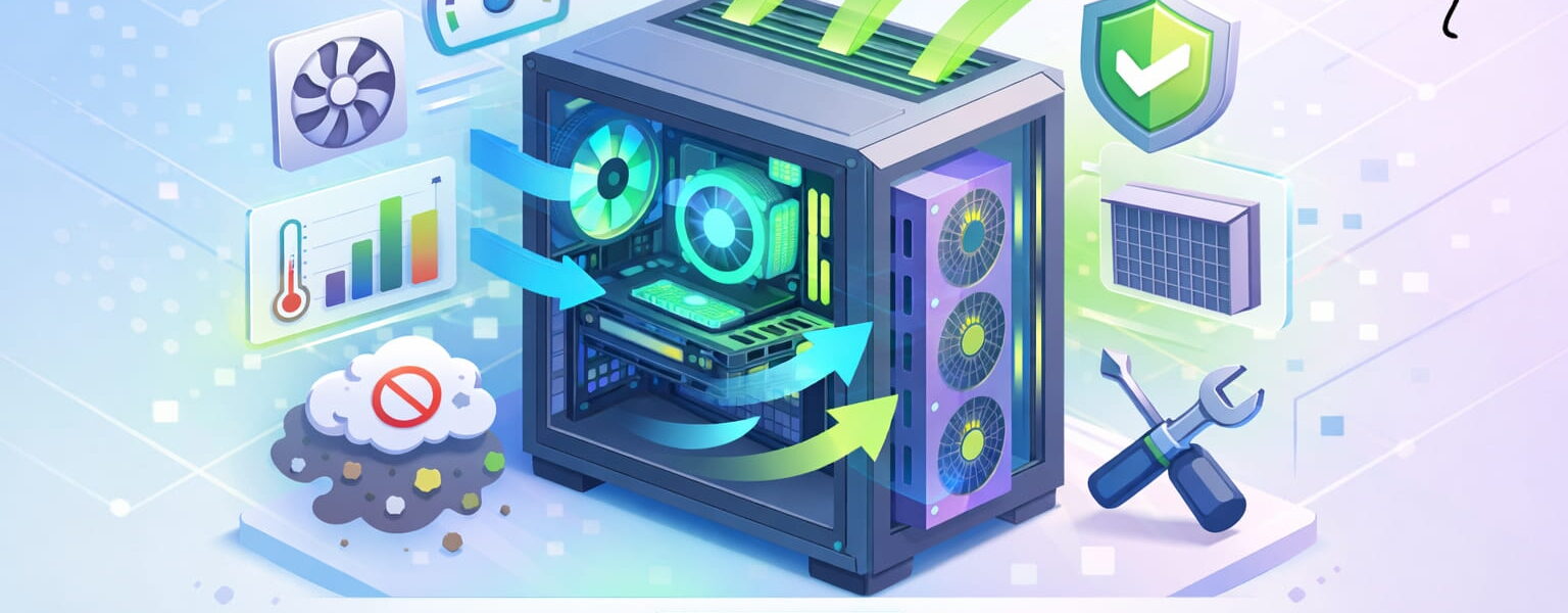 Optimierter Airflow im PC-Gehäuse mit Lüftern und Staubschutz