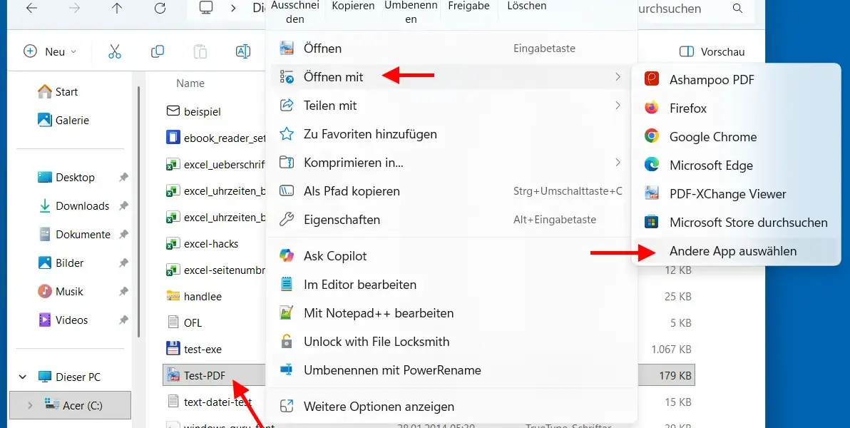 Anleitung: PDF-Dateien nicht im Microsoft Edge öffnen über das Windows-Kontextmenü.