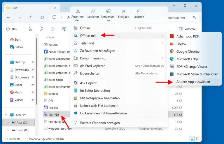 Anleitung: PDF-Dateien nicht im Microsoft Edge öffnen über das Windows-Kontextmenü.