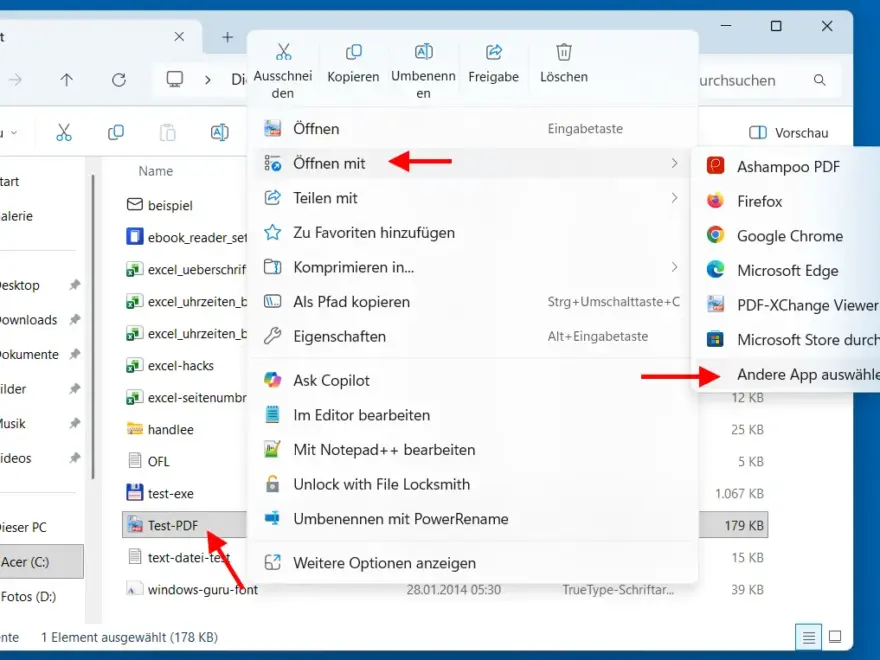 Anleitung: PDF-Dateien nicht im Microsoft Edge öffnen über das Windows-Kontextmenü.
