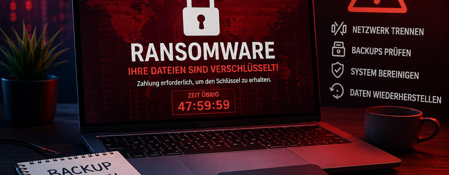 Ransomware-Angriff auf Windows-PC mit verschlüsselten Dateien und Backup