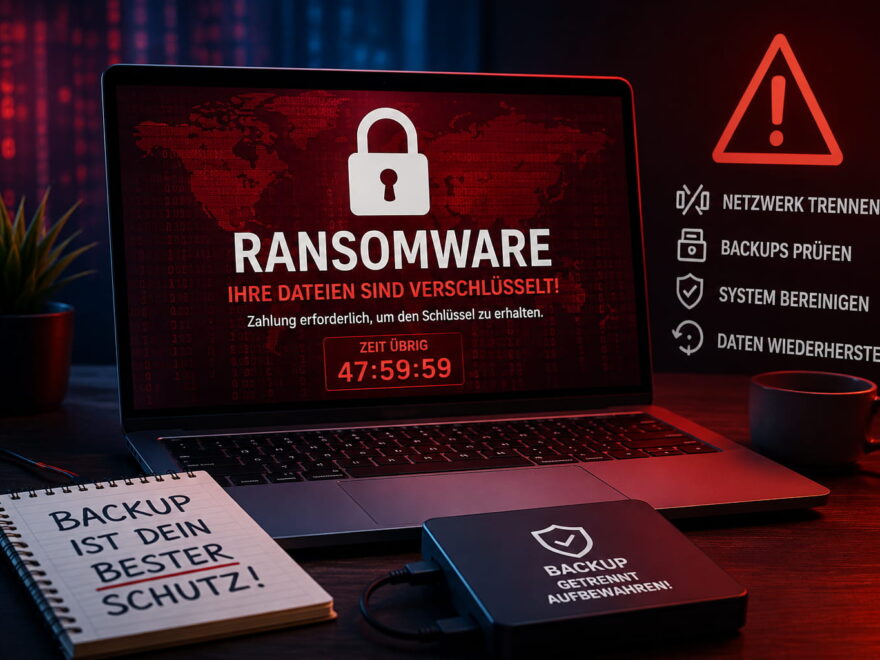 Ransomware-Angriff auf Windows-PC mit verschlüsselten Dateien und Backup
