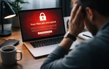 Ransomware-Angriff auf einen PC, bei dem Dateien verschlüsselt und gesperrt sind