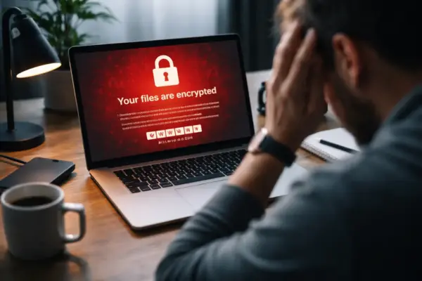 Ransomware-Angriff auf einen PC, bei dem Dateien verschlüsselt und gesperrt sind