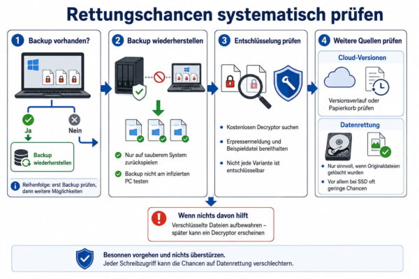 Möglichkeiten zur Datenrettung nach Ransomware Datenrettung nach Ransomware mit Backup, Decryptor, Cloud-Versionen und Datenrettung