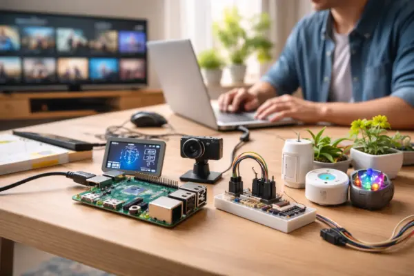 Raspberry Pi mit verschiedenen Projekten wie Smart Home, Kamera und Display