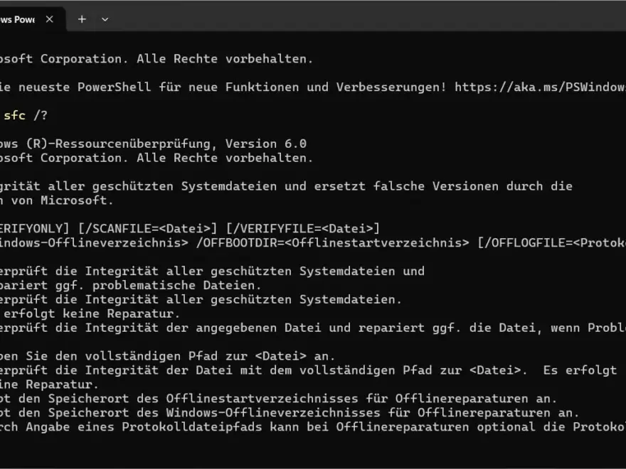 SFC-Befehl in der Eingabeaufforderung als Administrator ausführen zur Systemreparatur.