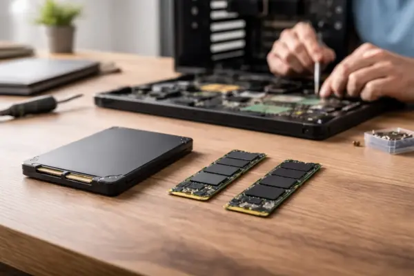 SSD-Formfaktoren im Vergleich: 2,5-Zoll-SSD neben M.2-SSDs