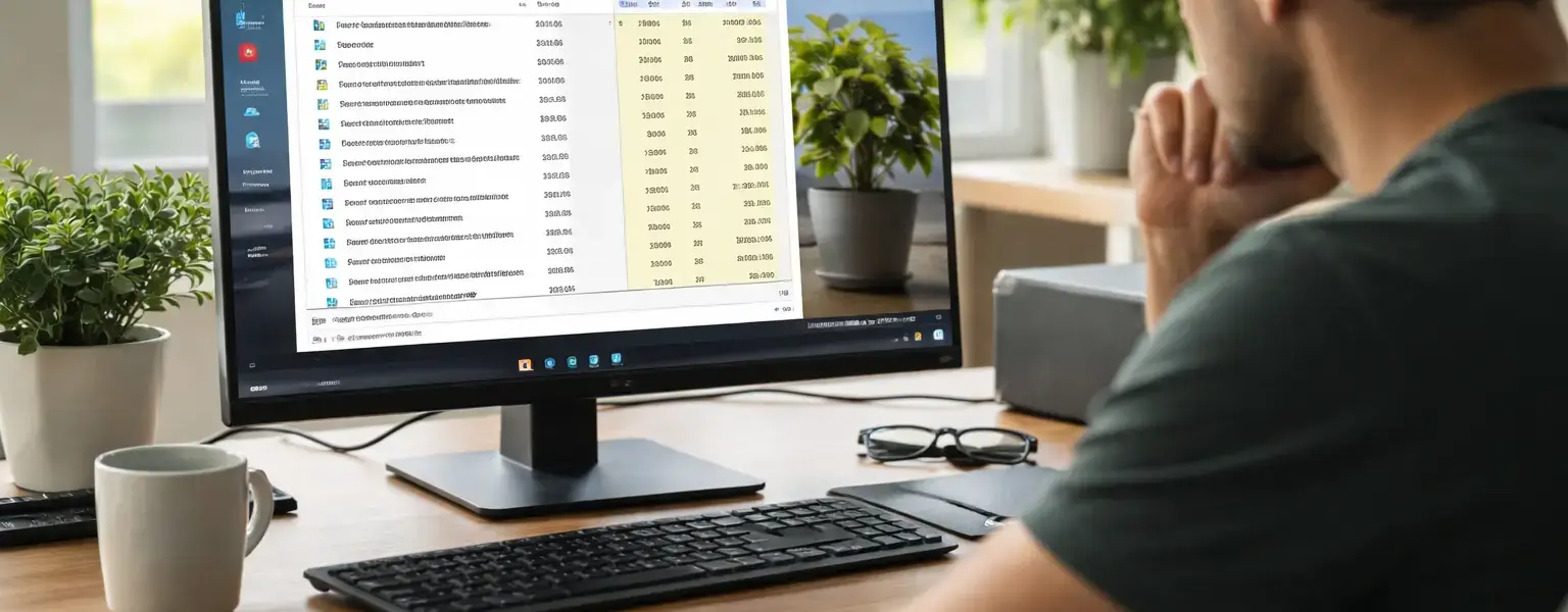 Windows-PC mit geöffnetem Task-Manager und laufenden Hintergrunddiensten zur Erklärung der Systemleistung