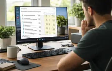 Windows-PC mit geöffnetem Task-Manager und laufenden Hintergrunddiensten zur Erklärung der Systemleistung
