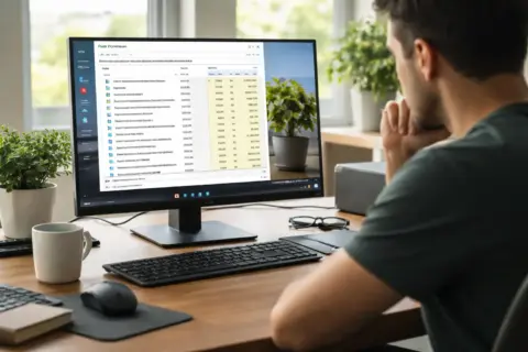 Windows-PC mit geöffnetem Task-Manager und laufenden Hintergrunddiensten zur Erklärung der Systemleistung