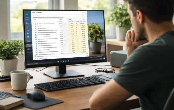 Windows-PC mit geöffnetem Task-Manager und laufenden Hintergrunddiensten zur Erklärung der Systemleistung