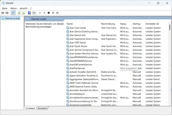 Windows-Dienstemanager öffnen und Dienste verwalten Windows-Dienstemanager mit Übersicht laufender Dienste und Starttypen