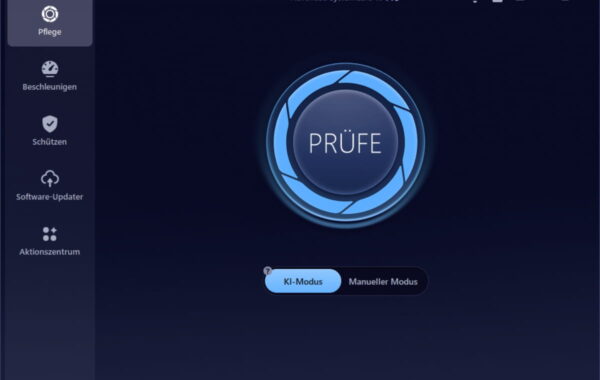 Benutzeroberfläche von Advanced SystemCare 19 PRO mit KI-Modus und zentralem Scan-Button