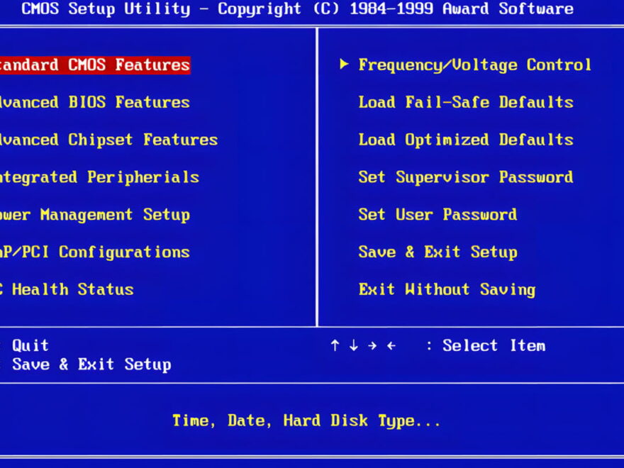 BIOS-Setup-Menü mit verschiedenen Einstellungsoptionen auf einem PC