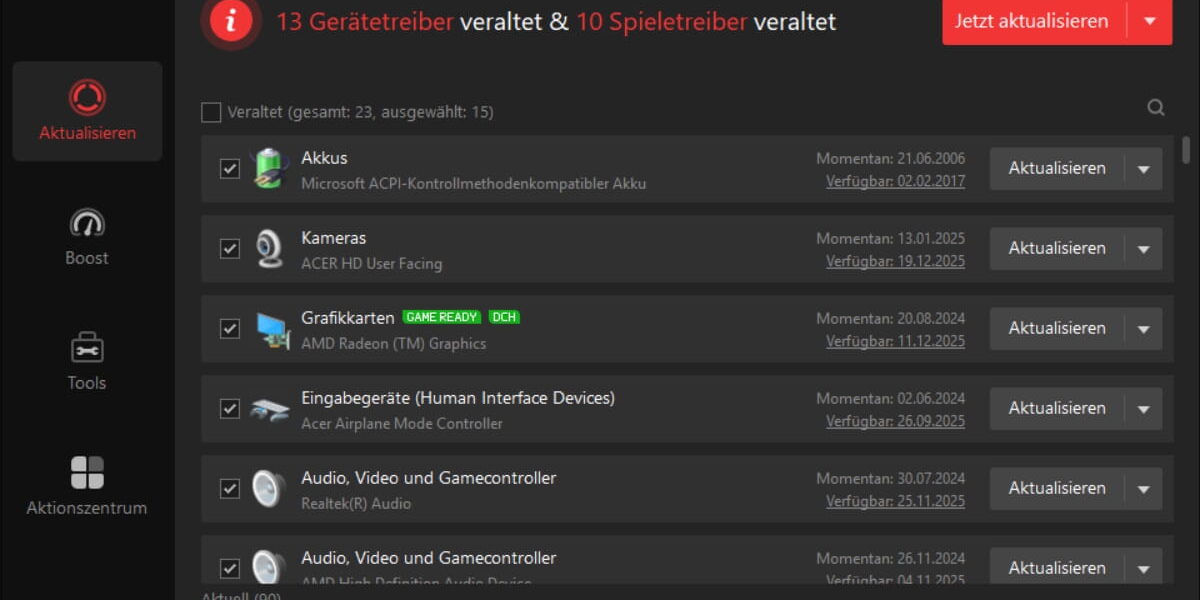 Driver Booster 13 PRO Scan-Ergebnis mit 23 veralteten Treibern auf Windows 11 Notebook