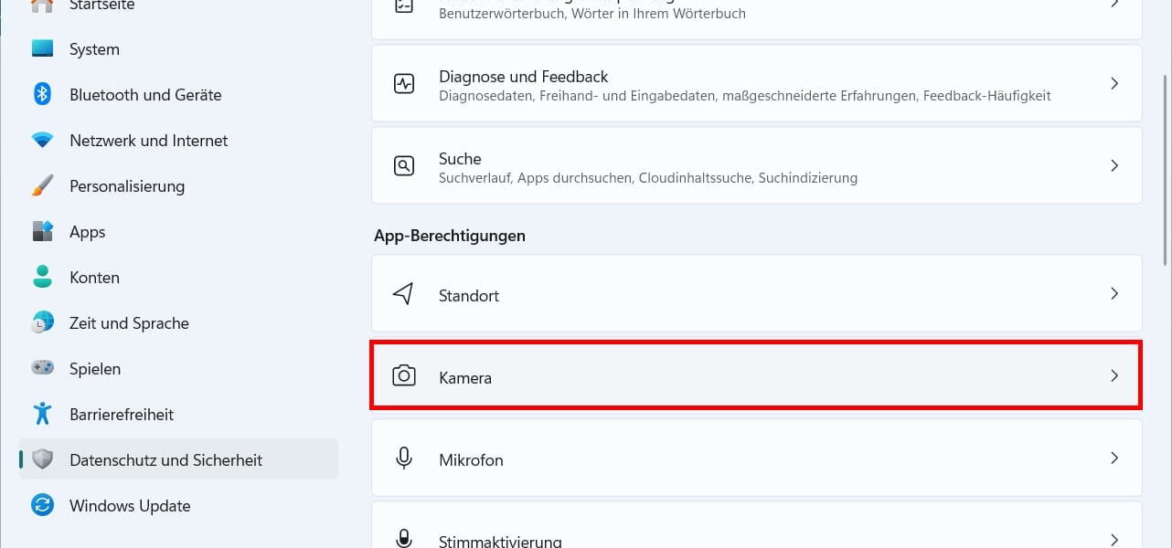 Kamerazugriff deaktivieren in Windows 11 über Datenschutz und Sicherheit – Kamera-Einstellungen