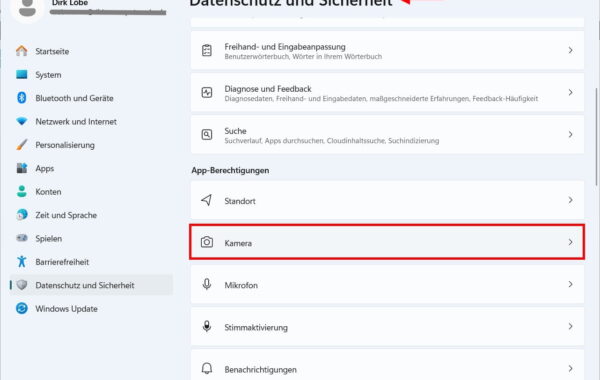 Kamerazugriff deaktivieren in Windows 11 über Datenschutz und Sicherheit – Kamera-Einstellungen