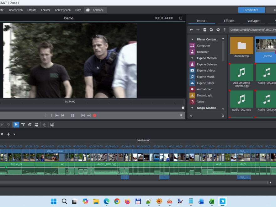 Benutzeroberfläche von MAGIX Video deluxe 2026 Plus mit Timeline und Vorschaumonitor.