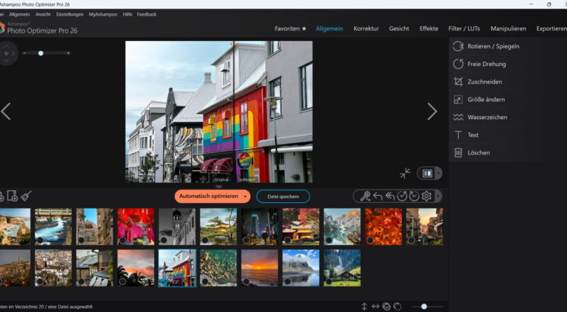Ashampoo Photo Optimizer Pro 26 Oberfläche mit Bildvorschau und Werkzeugleiste