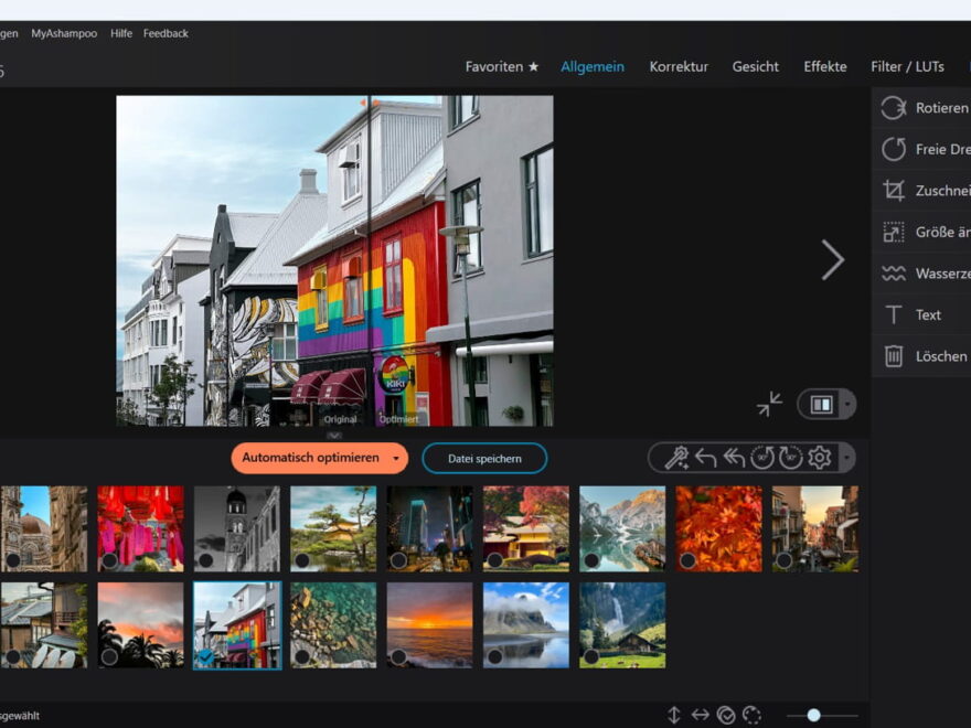 Ashampoo Photo Optimizer Pro 26 Oberfläche mit Bildvorschau und Werkzeugleiste