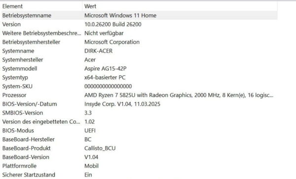 bios modus msinfo32 msinfo32 zeigt in der Zeile BIOS-Modus den Wert UEFI an