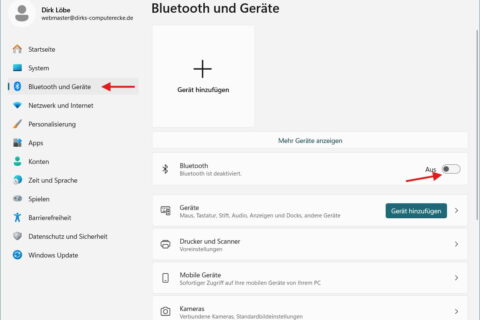 Bluetooth in Windows über die Einstellungen aktivieren oder deaktivieren