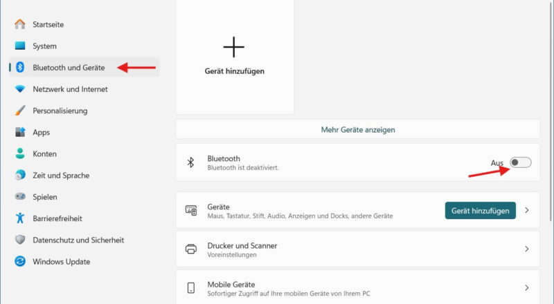 Bluetooth in Windows über die Einstellungen aktivieren oder deaktivieren