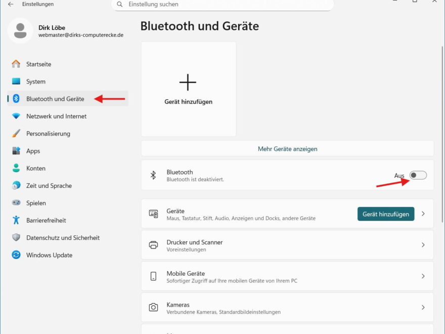 Bluetooth in Windows über die Einstellungen aktivieren oder deaktivieren