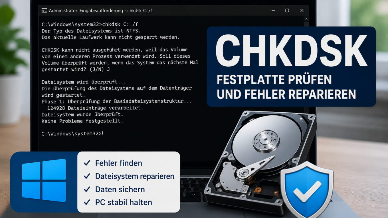 chkdsk zum Prüfen und Reparieren einer Festplatte unter Windows