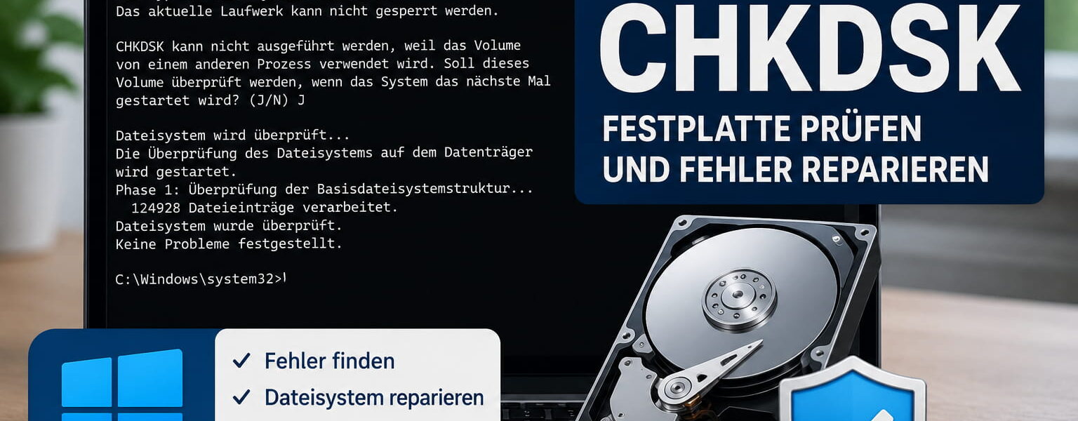 chkdsk zum Prüfen und Reparieren einer Festplatte unter Windows