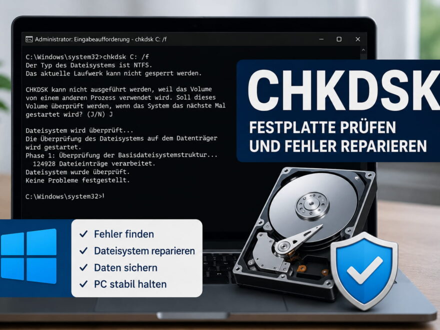chkdsk zum Prüfen und Reparieren einer Festplatte unter Windows