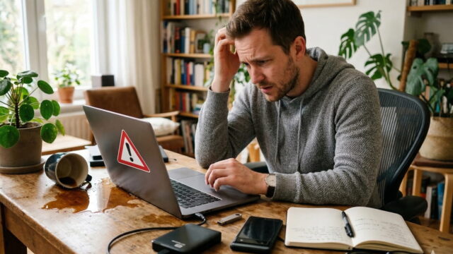 Typische Ursachen für Datenverlust unter Windows – Alltagssituation mit Laptop und externem Speicher