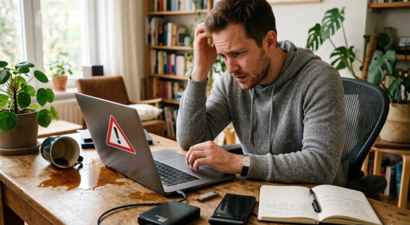 Typische Ursachen für Datenverlust unter Windows – Alltagssituation mit Laptop und externem Speicher