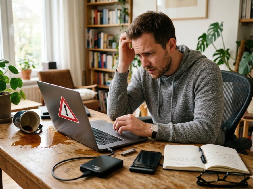Typische Ursachen für Datenverlust unter Windows – Alltagssituation mit Laptop und externem Speicher