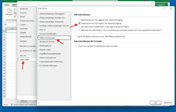 Makros im Excel Trust Center deaktivieren über Sicherheitseinstellungen