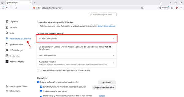 Firefox Cache leeren in den Einstellungen – Surf-Daten löschen im Desktop-Browser
