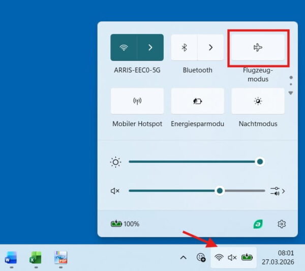 Flugmodus in Windows über das Info-Center aktivieren oder deaktivieren