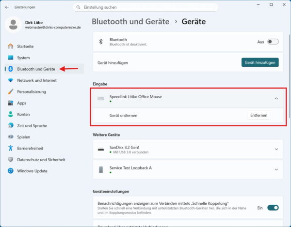 Funkmaus in Windows entfernen und neu verbinden bei Verbindungsproblemen