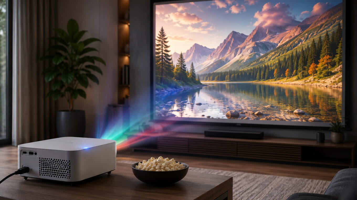 LED-Beamer im Heimkino mit großer Projektion