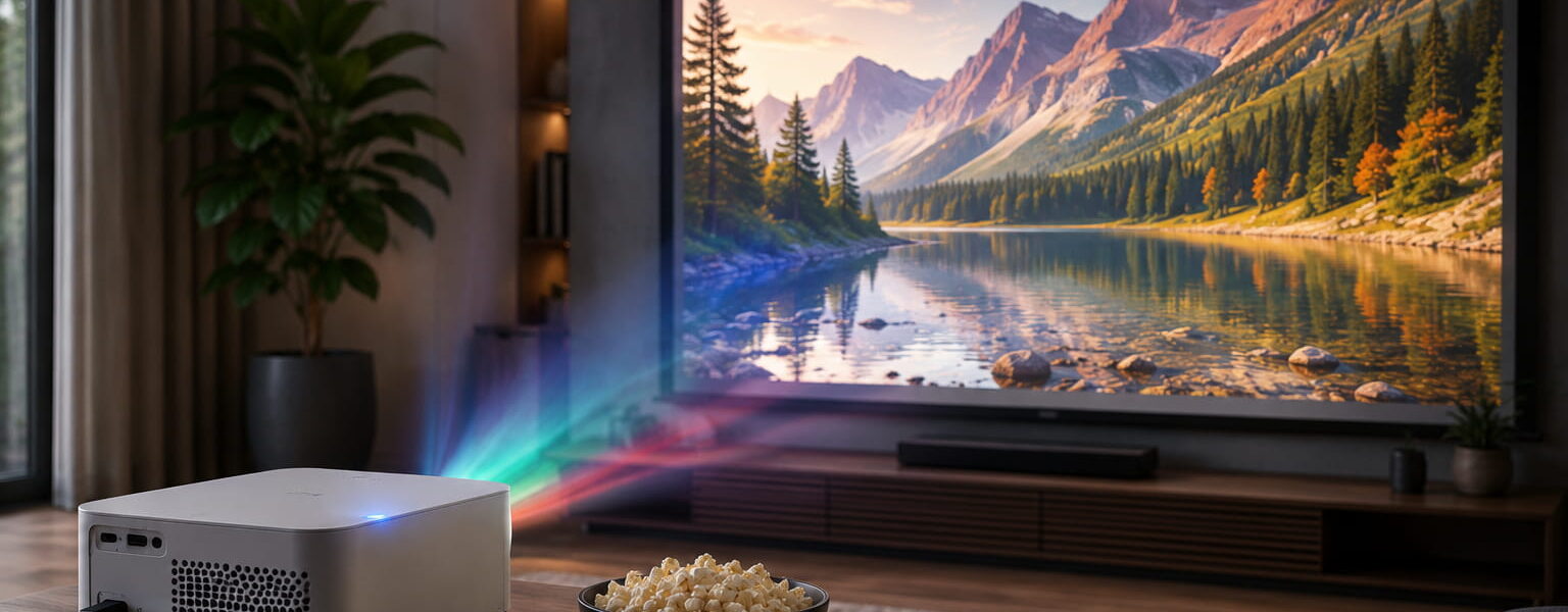 LED-Beamer im Heimkino mit großer Projektion