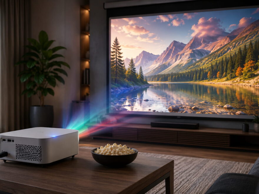 LED-Beamer im Heimkino mit großer Projektion