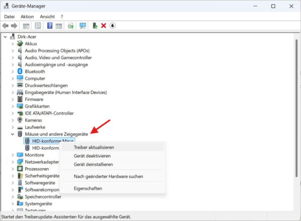 Maus Treiber im Geräte-Manager unter Windows neu installieren