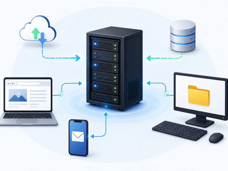 Server mit verbundenen Computern und Netzwerkgeräten