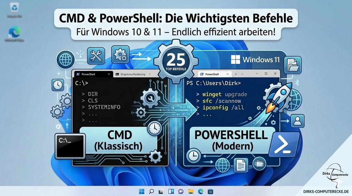 Infografik CMD und PowerShell Befehle für Windows 10 und 11
