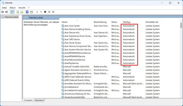 Windows Dienste mit automatischem Starttyp als Autostart-Quelle