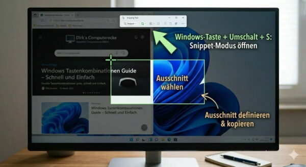 Darstellung des abgedunkelten Bildschirms während der Nutzung von Windows+Umschalt+S für Screenshots.