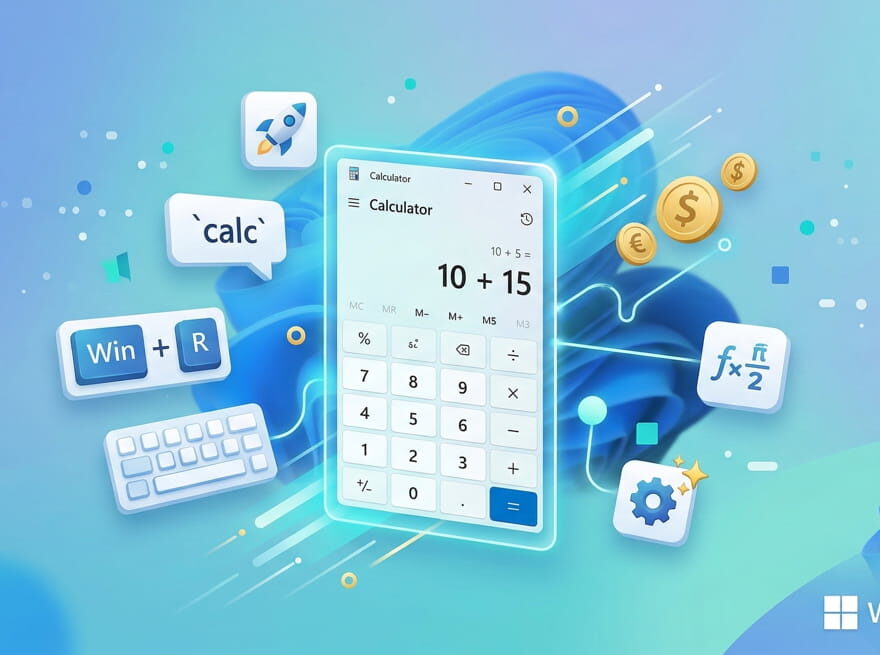 Beitragsbild: Windows Taschenrechner mit verschiedenen Modi, Shortcuts und Speed-Elementen.