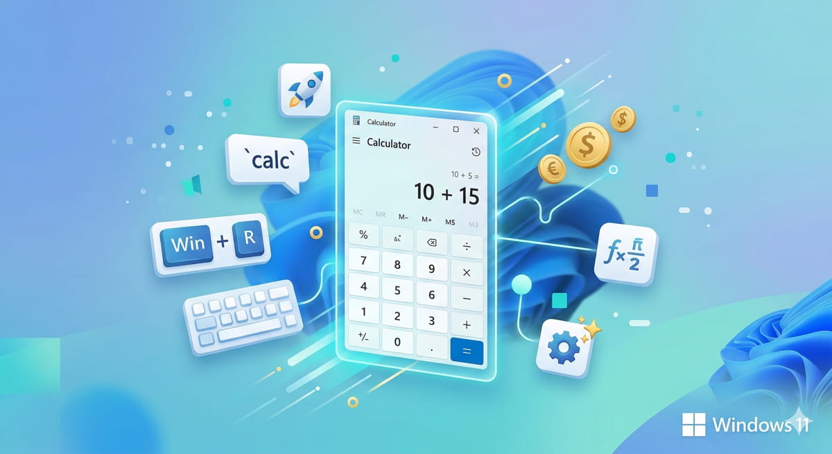 Beitragsbild: Windows Taschenrechner mit verschiedenen Modi, Shortcuts und Speed-Elementen.